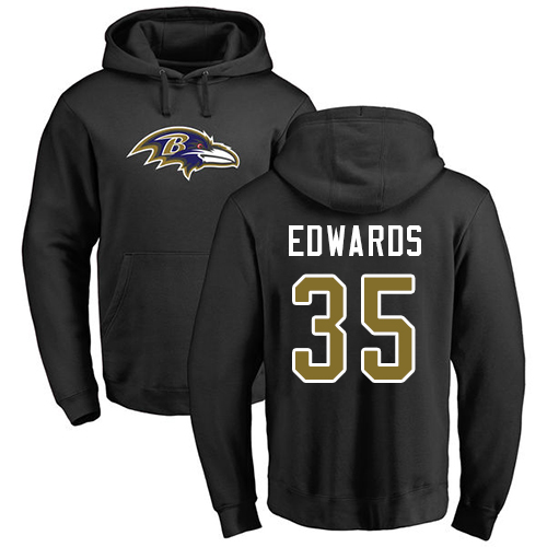 Men Baltimore Ravens Black Gus Edwards Name and Number Logo NFL Football 35 Pullover Hoodie Sweatshirt